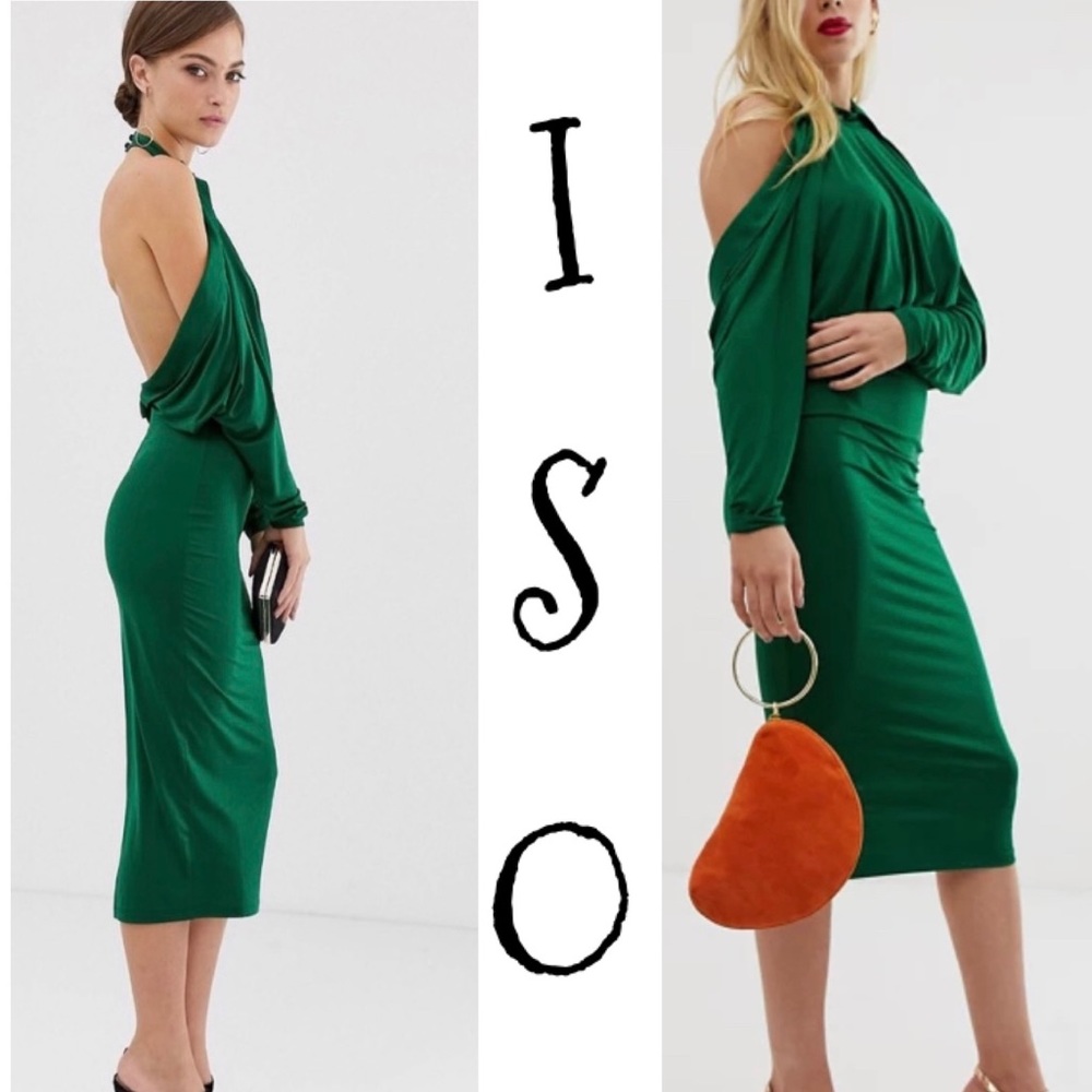 slinky highneck blouson sleeve openback midi dress - Picture 1 of 4
